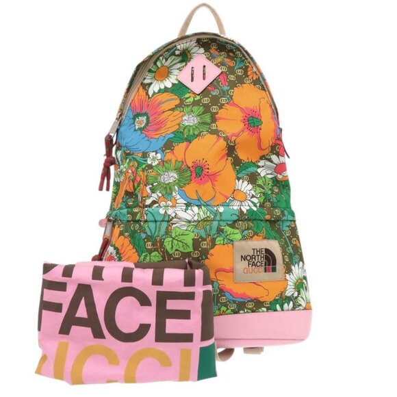 Gucci North Face Collaboration Nylon Leather Pink Backpack Daypack 1548 - Picture 2 of 7